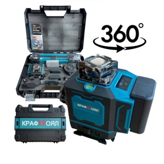 4D лазерен нивелир с 360 градуса завъртане, 16 линии ( със зелен лазер ) и дисплей ,със стойка KraftRoyal