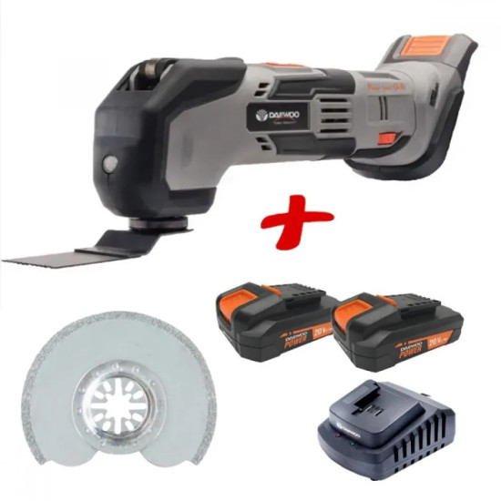 Акумулаторен мултифункционален инструмент DAEWOO DALMT18-1 UNI-BAT, 20 V с 2 батерии, зарядна станция и подарък диск за фуги