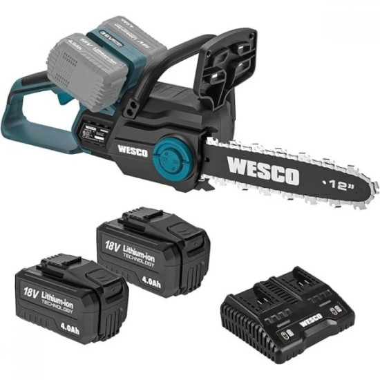 Акумулаторен верижен трион Wesco WS8303, 30 см, 2 х 18 V