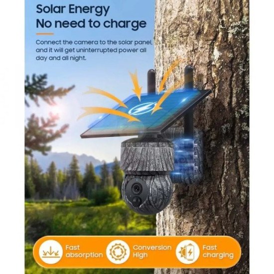 Безжична PTZ соларна камера 4G SIM със слънчев панел 8MP WIFI