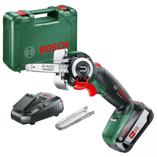 Bosch Трион верижен акумулаторен с батерия и зарядно, 18 V, 2.5 Ah, 6.5 см, AdvancedCut 18