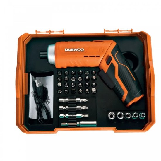 DAEWOO ОТВЕРТКА АКУМУЛАТОРНА LI-ION 3.7V, 33 БР. АКСЕСОАРИ, КУТИЯ