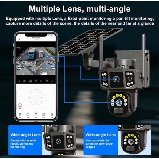 Интелигентна безжична соларна охранителна камера с двоен обектив