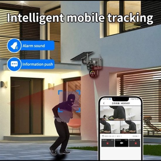 Интелигентна безжична соларна охранителна камера с двоен обектив