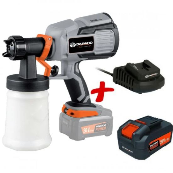 КОМПЛЕКТ DAEWOO ПИСТОЛЕТ ЗА БОЯДИСВАНЕ АКУМУЛАТОРЕН UNI-BAT СЪС ЗАРЯДНА СТАНЦИЯ БАТЕРИЯ UNI-BAT 20V START PACK LI-1