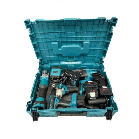 Комплект 5 в 1 от лазерен нивелир, перфоратор, винтоверт, гайковерт и ъглошлайф 36V с 3 броя батерии 8Ah