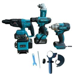 Комплект 5 в 1 от лазерен нивелир, перфоратор, винтоверт, гайковерт и ъглошлайф 36V с 3 броя батерии 8Ah