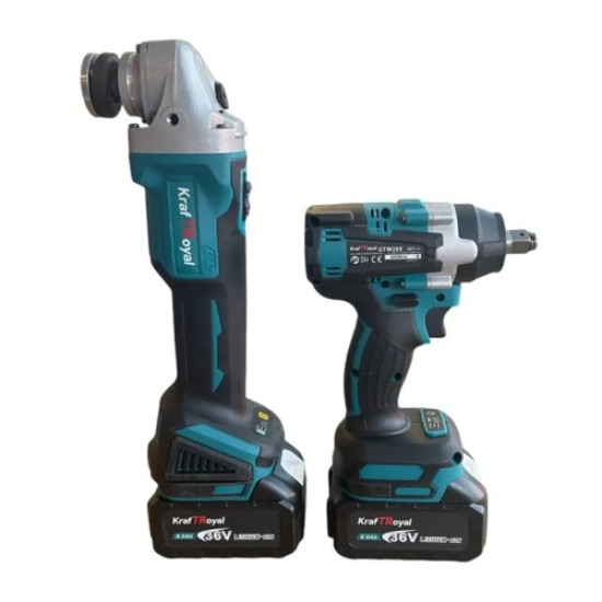 Комплект от акумулаторен ъглошлайф и комбиниран гайковерт 36V 8Ah KraftRoyal