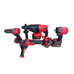 Комплект от акумулаторен перфоратор, ъглошлайф 125 мм, гайковерт и винтоверт 36V с 3 броя батерии 8Ah в куфар и зарядно KraftRoyal Red Mx Fuel