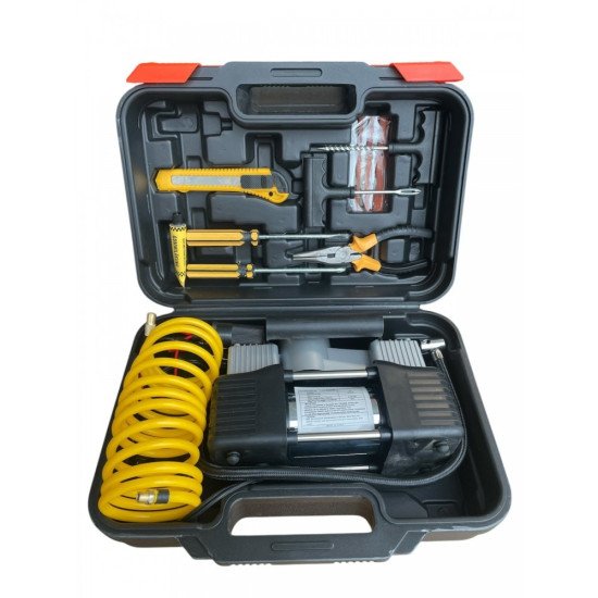 Компресор за гуми с 2 цилиндъра-пътна помощ