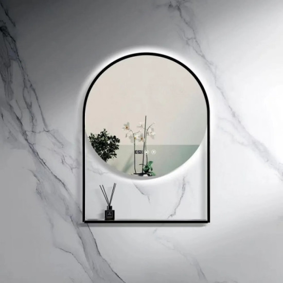 LED Огледало 60х80см черна рамка, часовник, сензор LED601