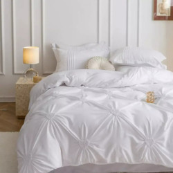 Луксозен спален комплект с бродерия от 6 части – Бял
