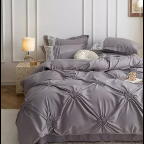 Луксозен спален комплект с бродерия от 6 части – Сив