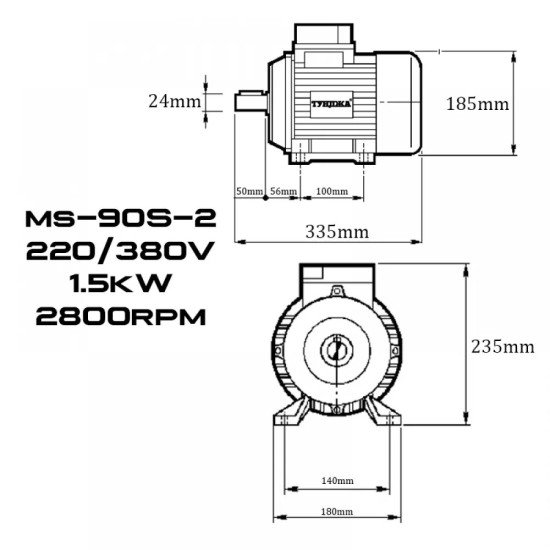 Електродвигател трифазен ТУНДЖА MS90S-2 1.5kW 2800 оборота/минута