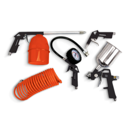 Пневматични инструменти комплект 5 бр. спирален маркуч и пистолети за почистване, за гуми, за въздух и за боядисване DAEWOO