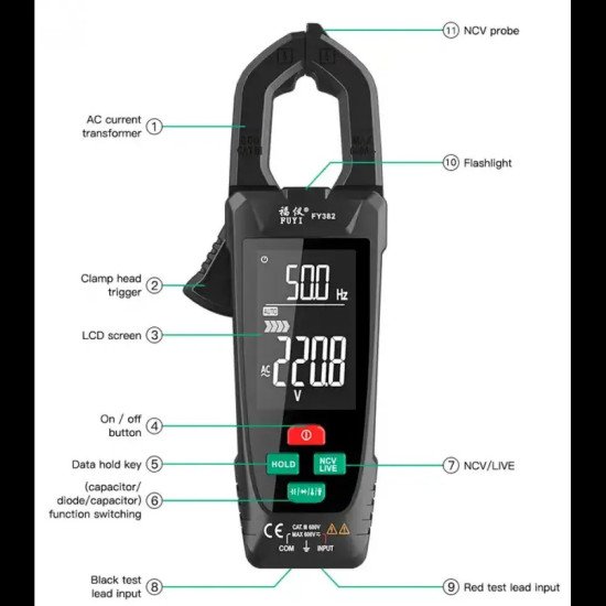 Преносим мултиметър с кламп метър и LCD екран