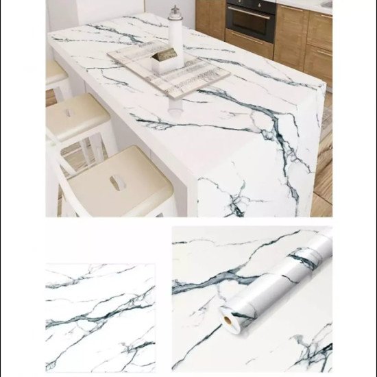 Самозалепващо фолио-бял мрамор с черни линии