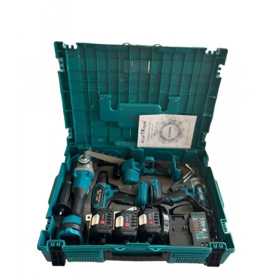 Сет 4в1 Акумулаторен трион 16 см шина, ъглошлайф 125ММ, гайковерт и винтоверт 36V с 3 бр. батерии 8AH в куфар и зарядно