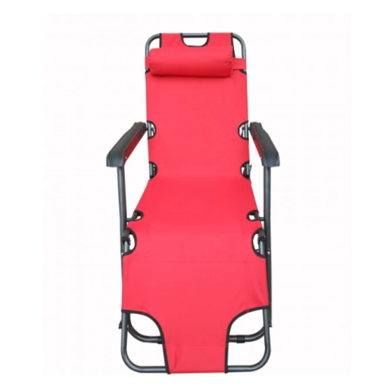 Сгъваем къмпинг T4001 3-позиционен стол с възглавница, 153х60х80см червен