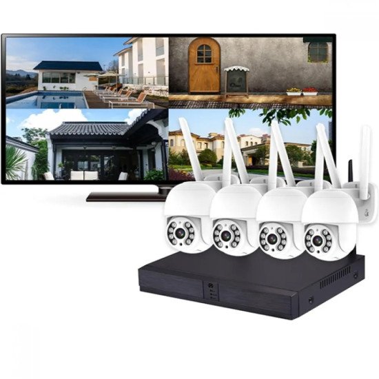 СИСТЕМА ЗА ВЪНШЕН МОНТАЖ С 4 БРОЯ 5MPX WIFI УПРАВЛЯЕМИ КАМЕРИ И 8 КАНАЛЕН DVR