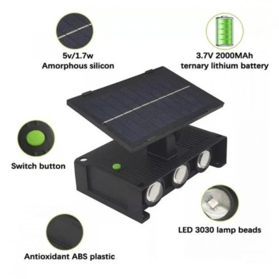 2 Броя соларна стенна лампа с 6 LED панела отгоре