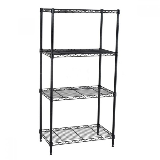 Стелаж метален мрежа 1400760320, 4 рафта до 200 кграфт, Черен