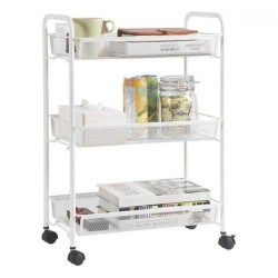 Стелаж на колела Ziel, 3 нива, Бял, 27 x 48 x 63 cм