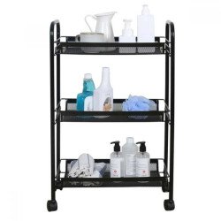 Стелаж на колела Ziel с 3 нива,Черен, 27 x 48 x 63 cм