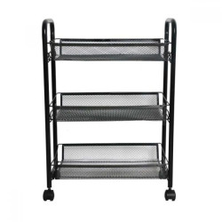 Стелаж на колела Ziel с 3 нива,Черен, 27 x 48 x 63 cм