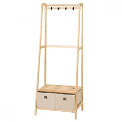 Стойка за дрехи с две чекмеджета, бор и текстил