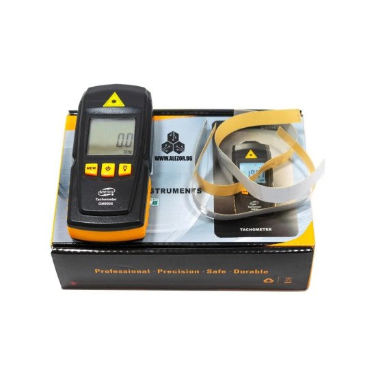 Тахометър безконтактен лазерен, 2,5 до 99 999 rpm, 50 до 500 мм дистанция, захранване 2 х ААА