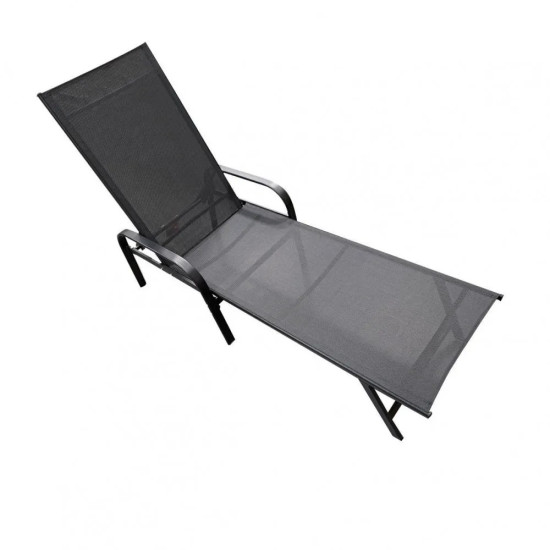Текстилен Шезлонг с подлакътници - 193х61х96cm - черен