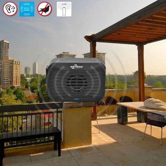 2 Броя ултразвуков и звуков уред против гълъби за защита на тераси и балкони IP44 - Weitech WK-0021