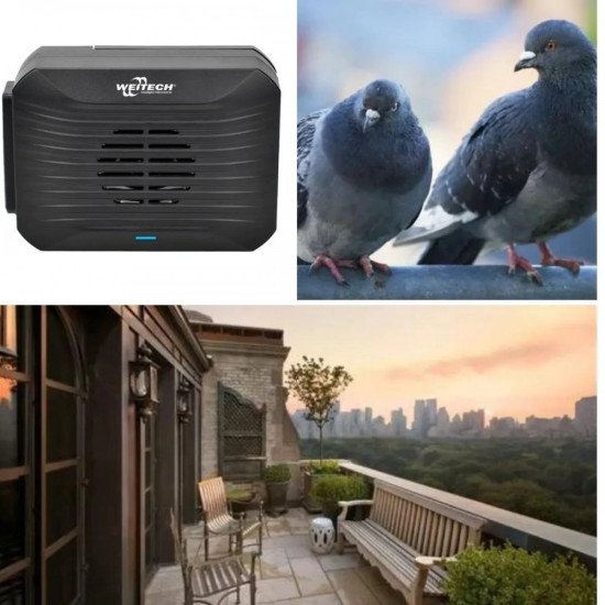 2 Броя ултразвуков и звуков уред против гълъби за защита на тераси и балкони IP44 - Weitech WK-0021
