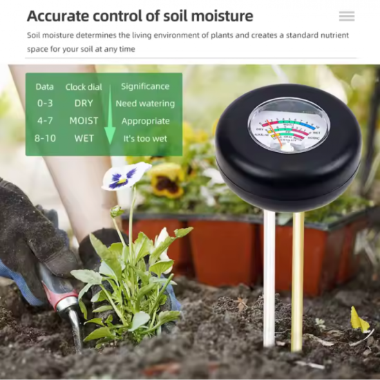 Уред 3в1 за измерване на pH, влажност и плодовитост на почвата