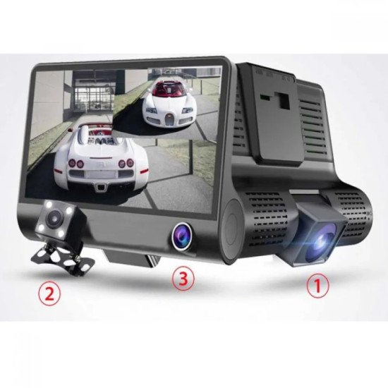 Видеорегистратор Full HD 1080P с 3 камери, дисплей 4 инча