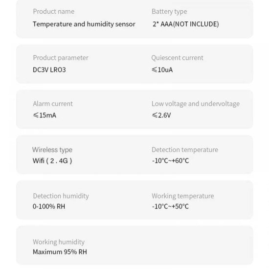 Wi Fi smart сензор за влажност и температура, Температура -20 до +60, Влажност 0 до 100%