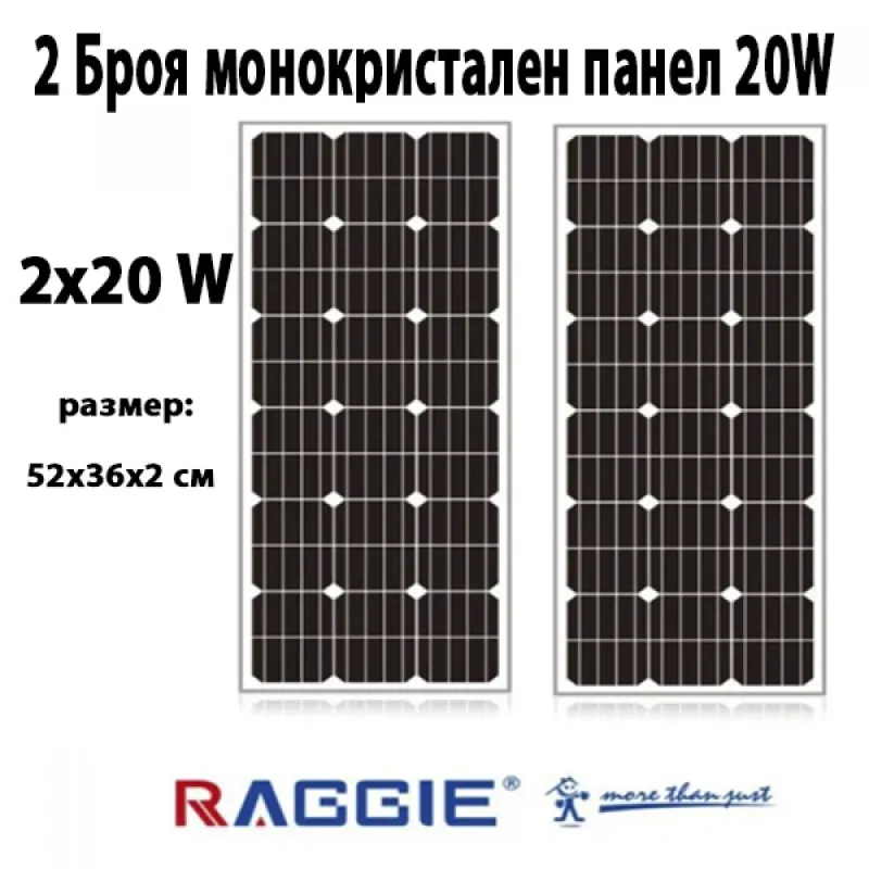 2 Броя монокристален слънчев панел RAGGIE 20W – Соларни панели | TopZone.bg