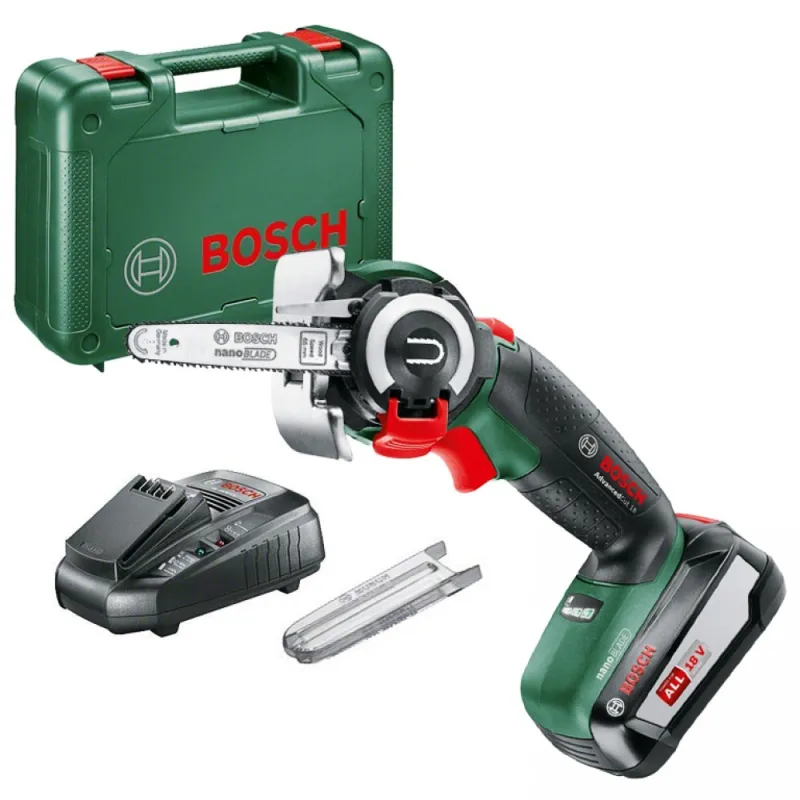Bosch Трион верижен акумулаторен с батерия и зарядно, 18 V, 2.5 Ah, 6.5 см, AdvancedCut 18 – Градина | TopZone.bg