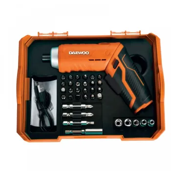 DAEWOO ОТВЕРТКА АКУМУЛАТОРНА LI-ION 3.7V, 33 БР. АКСЕСОАРИ, КУТИЯ
