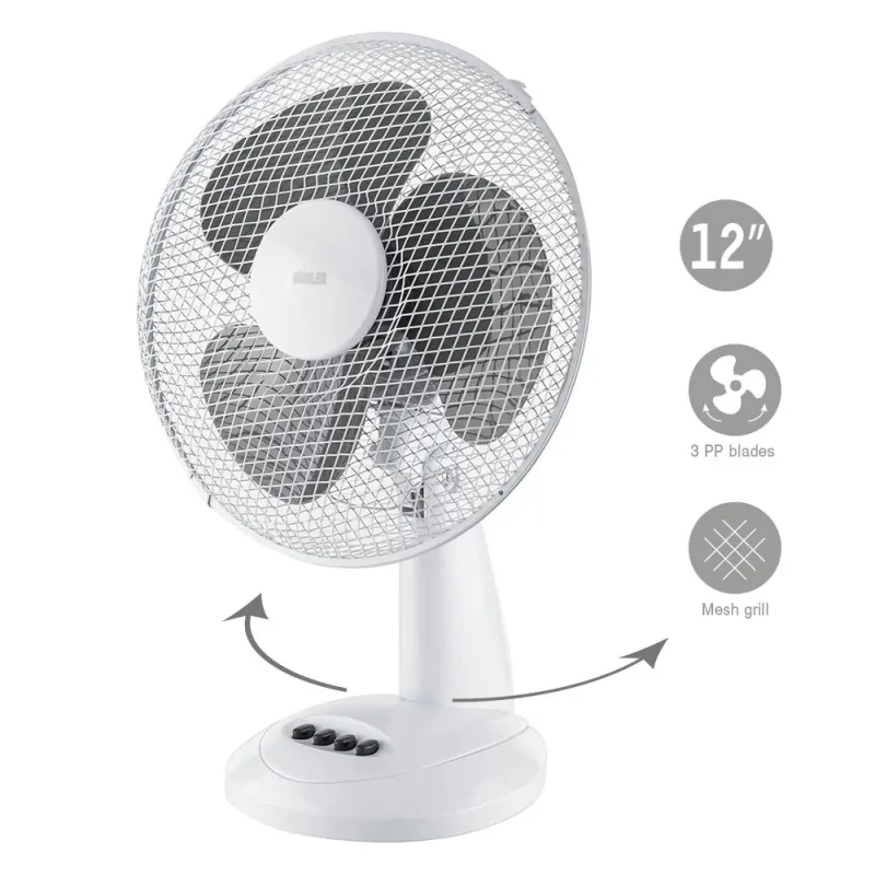 Вентилатор настолен 12 Muhler FM-12, 30W, 3 перки – Отопление и охлаждане | TopZone.bg
