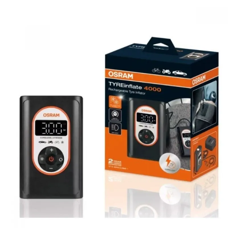 Компресор за гуми с вградена батерия OSRAM, 8.3bar, 3.7V – Аксесоари | TopZone.bg