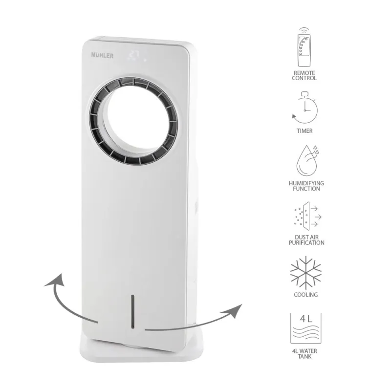 Мобилен охладител Muhler MC-4000, 65W, безвитлов, LED, 4 л, таймер – Отопление и охлаждане | TopZone.bg