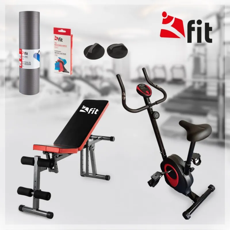 Промо-комплект Kfit Велоергометър Mount, Сгъваема лежанка Simple Flex, Стойки за лицеви опори, 3 фитнес-ластици и Фитнес-постелка – Дом | TopZone.bg