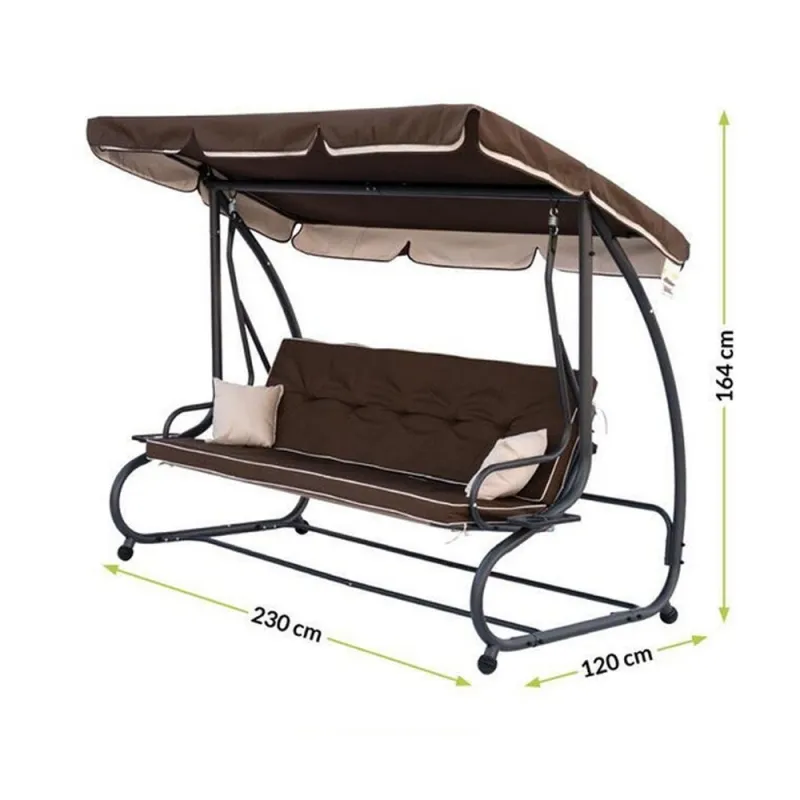 Триместна Градинска Люлка - 230х120х164cm - 350кг - кафява - SW-001 – Градински мебели | TopZone.bg