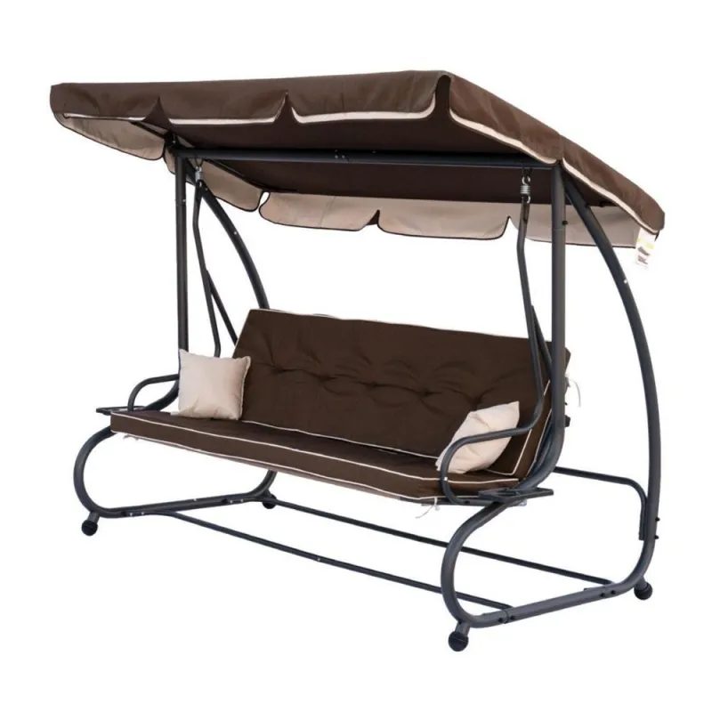 Триместна Градинска Люлка - 230х120х164cm - 350кг - кафява - SW-001 – Градински мебели | TopZone.bg